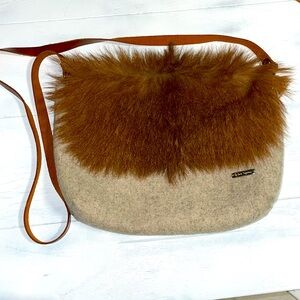 Luis nosulira Fur bag raw leather boiled wool crossbody NWOT tan cognac
